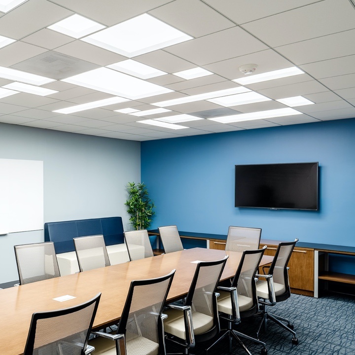LiFT lighting in empty conference room with blue wall
