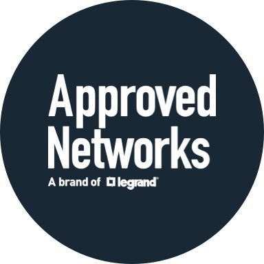 Approved Networks logo with navy blue background