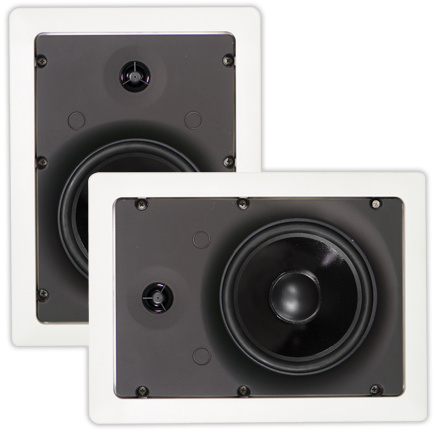 Black speakers showcased on a tablet screen