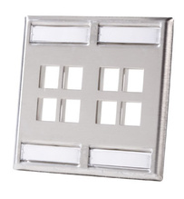 Dual gang stainless steel faceplate - holds eight Keystone jacks or modules