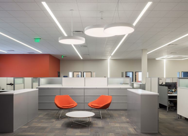 Pinnacle round lighting in above cubicles 