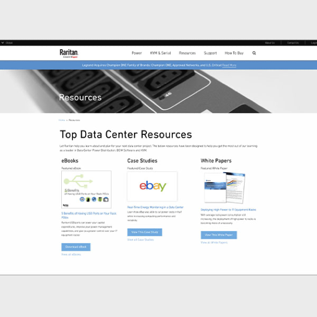 Image of webpage showing Raritan Data Center resources